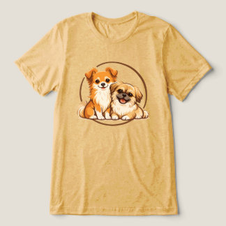 ポムチーとペキニーズの可愛いコンビのイラスト トライブレンドTシャツ