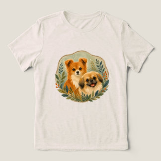 ポムチーとペキニーズの水彩犬イラスト トライブレンドTシャツ
