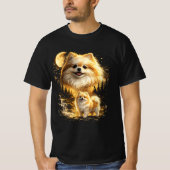 ポメラニアンが月に向かって笑顔 Tシャツ (正面)