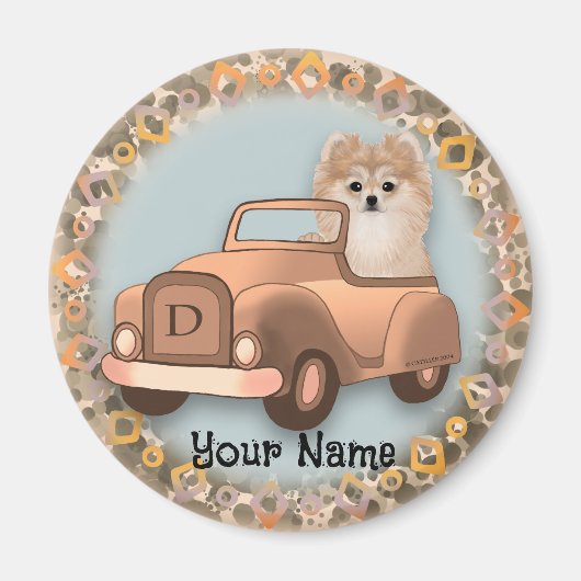 ポメラニアンが車を運転 マグネット (正面)