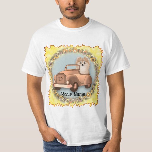 ポメラニアンが車を運転 Tシャツ (正面)