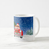 ポメラニアンが雪の日に車を運転する クリスマス コーヒーマグカップ (正面右)