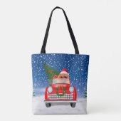 ポメラニアンが雪の日に車を運転する クリスマス トートバッグ (裏面)