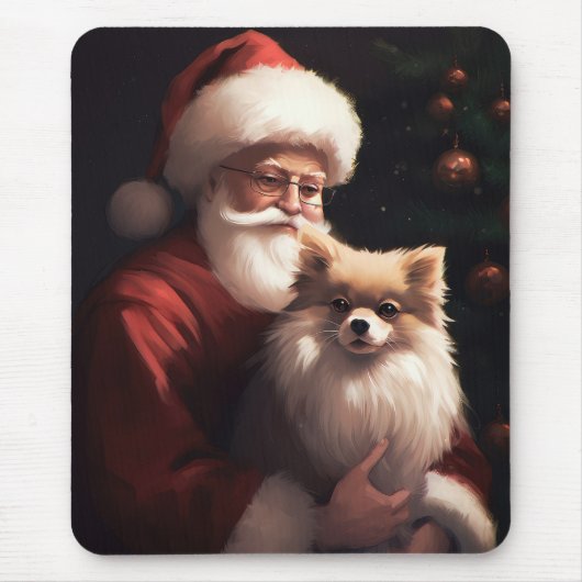 ポメラニアンとサンタクロースのクリスマス マウスパッド (正面)