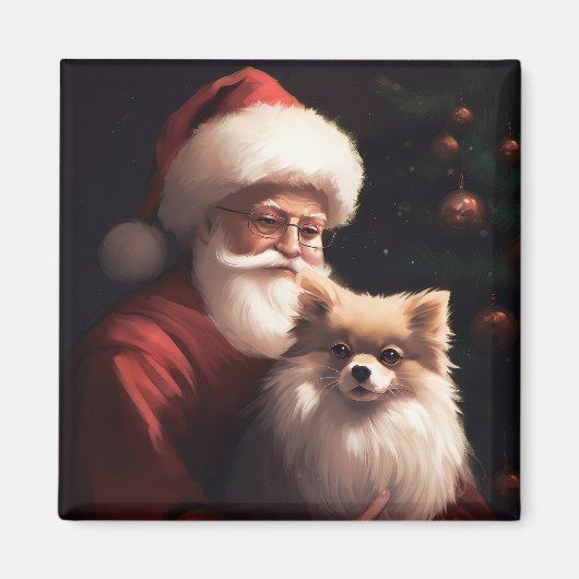 ポメラニアンとサンタクロースのクリスマス マグネット (正面)
