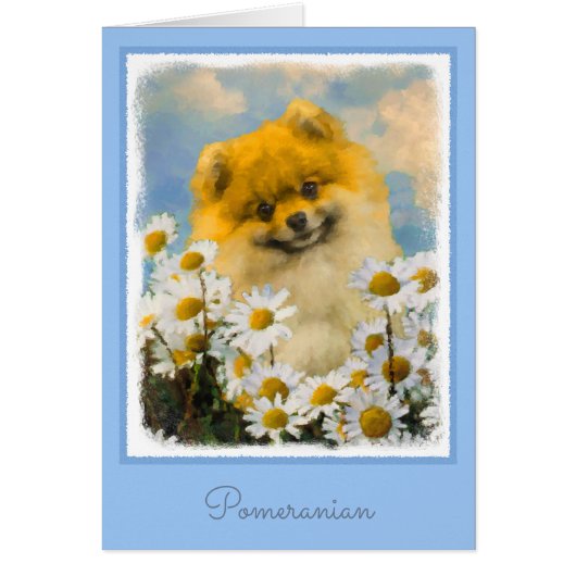 ポメラニアンとデイジーの絵 - オリジナルの犬の芸術 (正面)