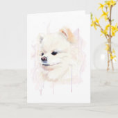 ポメラニアンのカード、水彩画 カード (黄色い花)