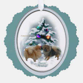 ポメラニアンのクリスマスギフト オーナメントカード