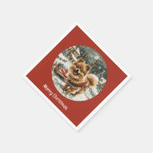 ポメラニアンのトナカイ犬のクリスマス スタンダードカクテルナプキン (角)