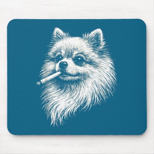 ポメラニアンの喫煙ミーム犬のイラスト マウスパッド (正面)