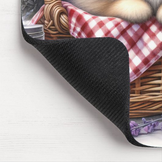 ポメラニアンの子犬と水彩画の野の花ピクニック マウスパッド (コーナー)