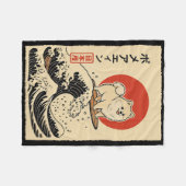ポメラニアンの日本波サーフィン フリースブランケット (正面(横))