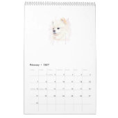 ポメラニアンの水彩画 かわいい カレンダー (2月 2027)
