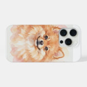 ポメラニアンの水彩肖像画 iPhoneケース (裏面横)