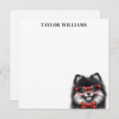 ポメラニアンの犬の赤い眼鏡の名前テンプレートのメモカード ノートカード (正面/裏面)