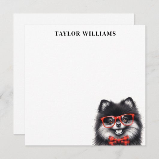 ポメラニアンの犬の赤い眼鏡の名前テンプレートのメモカード ノートカード (正面/裏面)