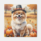 ポメラニアンの秋の紅葉感謝祭アート マグネット (正面)