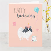 ポメラニアンの誕生日カード（黒と白） カード (黄色い花)