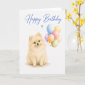 ポメラニアンの誕生日 カード (黄色い花)