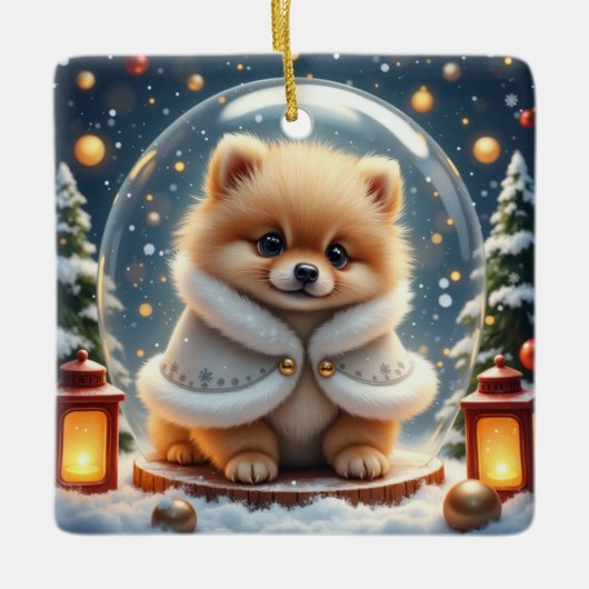 ポメラニアンクリスマスアート セラミックオーナメント (正面)