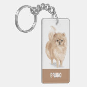 ポメラニアン犬の水彩画イラスト キーホルダー (正面左)