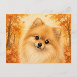 ポメラニアン+オートゥムン+フォレスト+ドッグ ポストカード