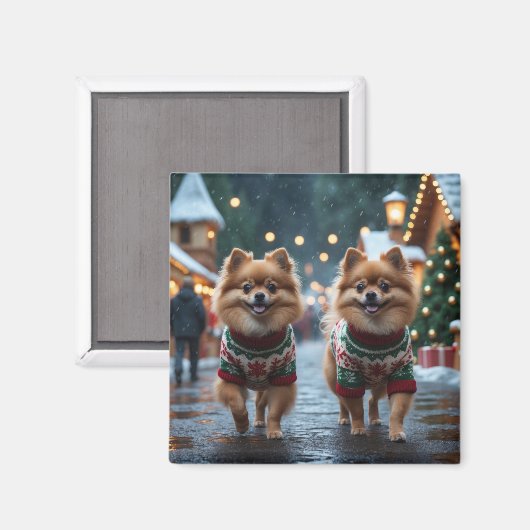 ポメラニアン クリスマス スノー ホリデー マグネット (正面/裏面)