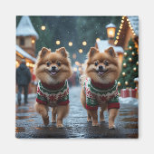 ポメラニアン クリスマス スノー ホリデー マグネット (正面)