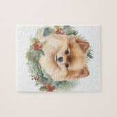 ポメラニアン クリスマス リース クリスマスの愛犬 ジグソーパズル (横)