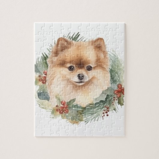 ポメラニアン クリスマス リース クリスマスの愛犬 ジグソーパズル (縦)