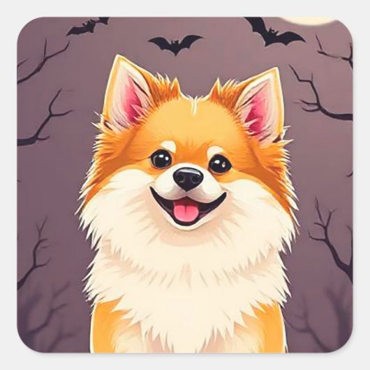 🎃 ポメラニアン・ハロウィンギフト 犬好きのためのギフト スクエアシール (正面)