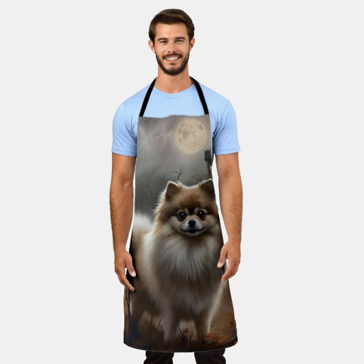 ポメラニアン ハロウィン おばけ エプロン (着用した状態)