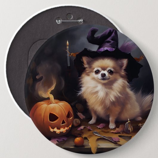 ポメラニアン・パンプキン・ハロウィーン・ホラー 缶バッジ (正面&裏面)