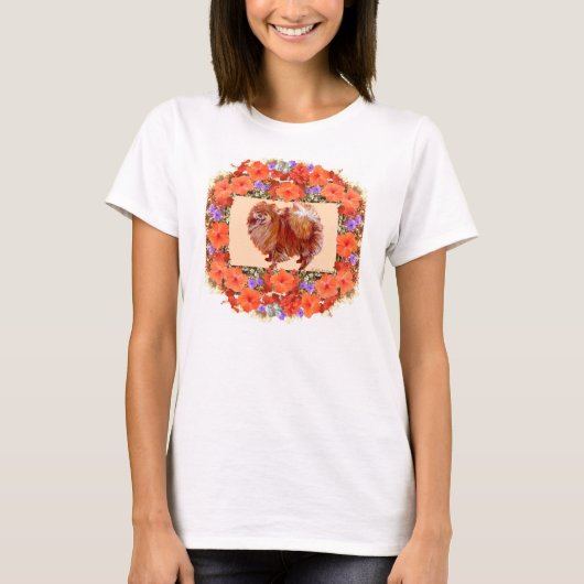 ポメラニアン フローラル Tシャツ (正面)