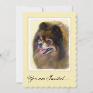 ポメラニアン ブラック&タン 絵画 オリジナル 犬 アート 招待状
