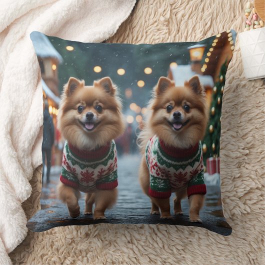 ポメラニアン 犬のクリスマス スノー ホリデー クッション (ブランケット)