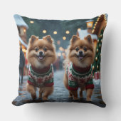 ポメラニアン 犬のクリスマス スノー ホリデー クッション (正面)