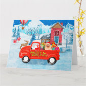 ポメラニアン 犬 クリスマス 配送 トラック 雪 カード (黄色い花)