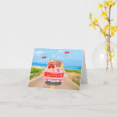 ポメラニアン 犬 バレンタインデー トラック ハート カード (黄色い花)