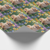 ポメラニアン 犬 春の花 絵画 ラッピングペーパー (角)