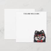 ポメラニアン 犬 赤い眼鏡 名前テンプレート メッセージカード ノートカード (正面/裏面)