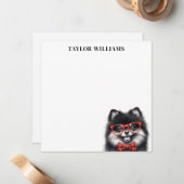 ポメラニアン 犬 赤い眼鏡 名前テンプレート メッセージカード ノートカード (正面/裏面インサイチュ)