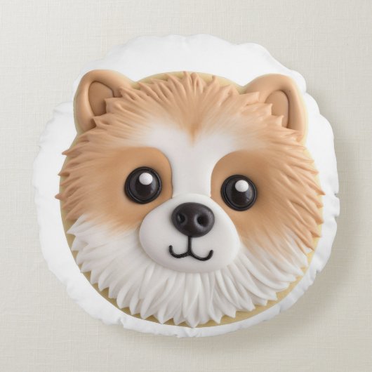 ポメラニアン 犬 3D インスパイアードデザイン ラウンドクッション (正面)