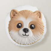 ポメラニアン 犬 3D インスパイアードデザイン ラウンドクッション (裏面)