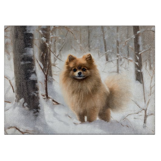ポメラニアン 雪を降らせて クリスマス カッティングボード (正面)