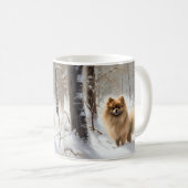 ポメラニアン 雪を降らせて クリスマス コーヒーマグカップ (正面右)