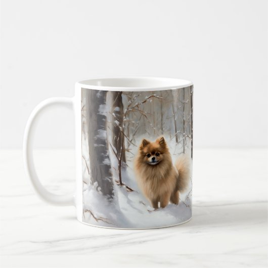 ポメラニアン 雪を降らせて クリスマス コーヒーマグカップ (左)