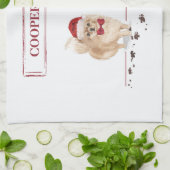 ポメラニア犬おもしろいクリスマスドッグと木 キッチンタオル (折り畳み)