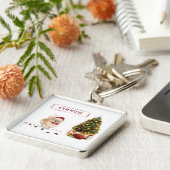 ポメラニア犬おもしろいクリスマスドッグと木 キーホルダー (側面)