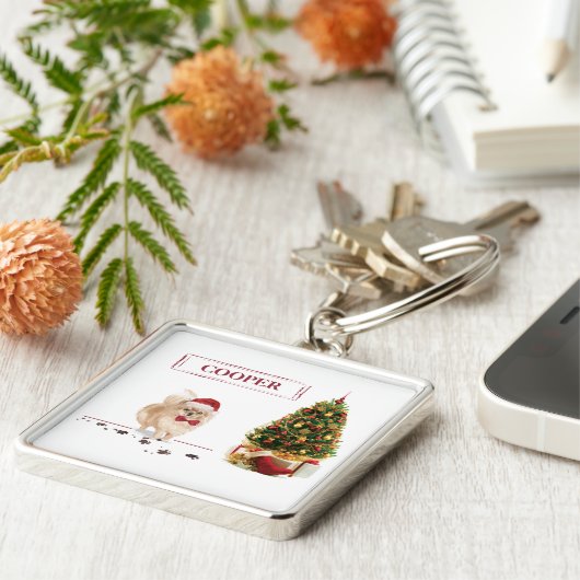 ポメラニア犬おもしろいクリスマスドッグと木 キーホルダー (側面)